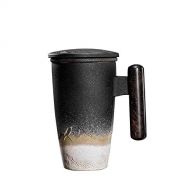 DehuaYao DeahuaYao Ceramic black mug tea cup pot with Wooden handle in 2 Colors with Tea Strainer (Blcak with white)