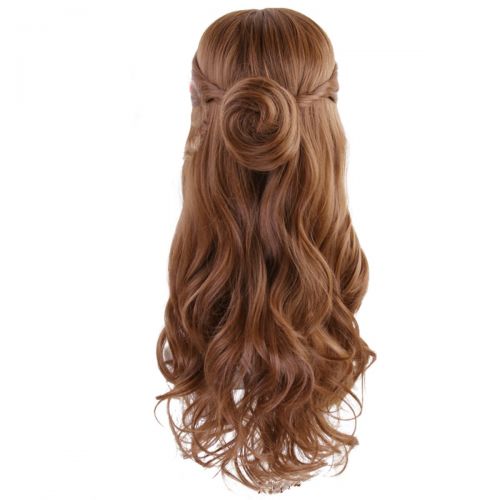  Deifor Long Brown Wavy Synthetic Hair with Braid Updo Buns Wig for Women Kid Cosplay Wigs (Light Brown)