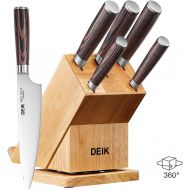[아마존 핫딜] Deik Knife Set 6-Piece High Carbon Stainless Steel with Pakka Wood Handle, Rotatable Block Set for Recipe and Laptop