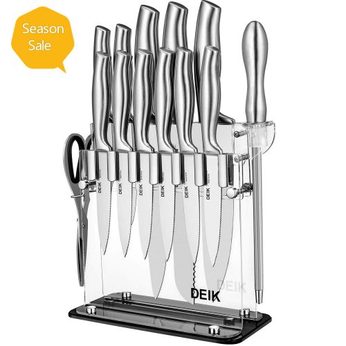  Deik DEIK Knife Set High Carbon Stainless Steel Kitchen Knife Set 14 PCS, Super Sharp Cutlery Knife Set with Acrylic Stand and Serrated Steak Knives