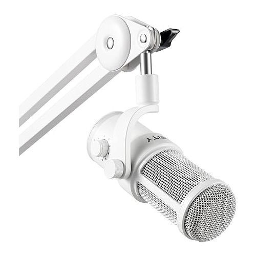  Deity VO-7U Boom Arm Kit USB Dynamic Podcast Microphone with RGB Lights for Game Podcast Stream YouTube (White)