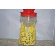 DejaVuDeco Juice bottle / carafe / glass / word Juice / yellow / red screw top / glass carafe / glass juice carafe / juice carafe / juice server