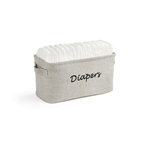  Dejaroo LLC Dejaroo Baby Diaper Storage Bin - Nursery Organizer Caddy - Embroidered Eco-friendly Grey Linen (GREY)