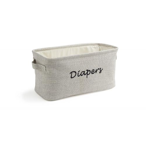  Dejaroo LLC Dejaroo Baby Diaper Storage Bin - Nursery Organizer Caddy - Embroidered Eco-friendly Grey Linen (GREY)