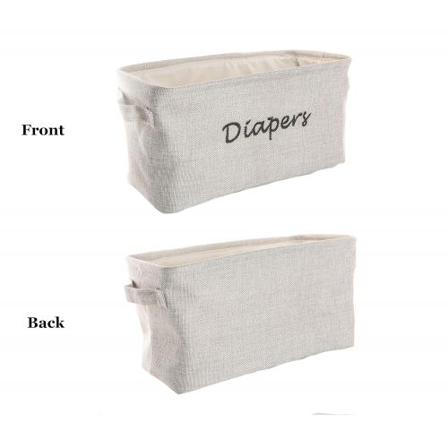  Dejaroo LLC Dejaroo Baby Diaper Storage Bin - Nursery Organizer Caddy - Embroidered Eco-friendly Grey Linen (GREY)