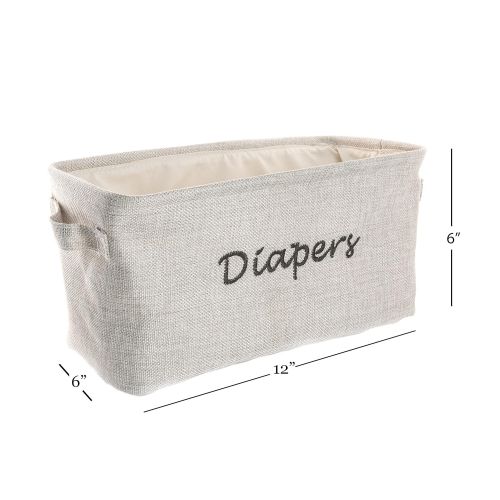  Dejaroo LLC Dejaroo Baby Diaper Storage Bin - Nursery Organizer Caddy - Embroidered Eco-friendly Grey Linen (GREY)