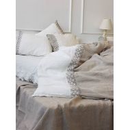 DejavuLinen Linen bedding set with linen lace, stonewashed natural linen duvet cover and pillowcases, lace trimed Twin, Queen, King linen beddingset
