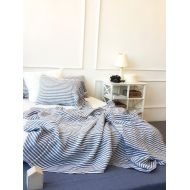 DejavuLinen Nautic striped linen duvet cover - linen quilt cover from washed blue white striped linen - linen doona cover - Twin Queen Cal King bedding