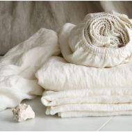 DejavuLinen Linen FITTED SHEETS in off-white - deep pocket sheets from softened heavier linen - Twin Full Queen King Cal King linen bedding