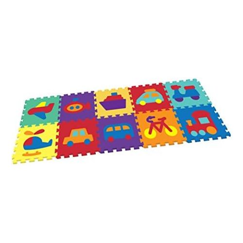  [아마존베스트]Vehicle Rubber EVA Foam Puzzle Play Mat Floor. 10 Interlocking playmat Tiles (Tile:12X12 Inch/9 Sq.feet Coverage). Ideal for Crawling Baby, Infant, Classroom, Toddlers, Kids, Gym W