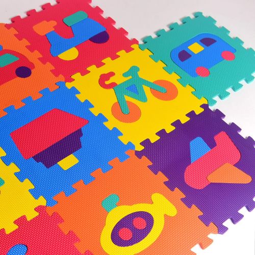  [아마존베스트]Vehicle Rubber EVA Foam Puzzle Play Mat Floor. 10 Interlocking playmat Tiles (Tile:12X12 Inch/9 Sq.feet Coverage). Ideal for Crawling Baby, Infant, Classroom, Toddlers, Kids, Gym W