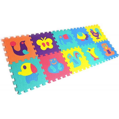  [아마존베스트]Animals Rubber EVA Foam Puzzle Play Mat Floor. 10 Interlocking playmat Tiles (Tile:12X12 Inch/9 Sq.feet Coverage). Ideal for Crawling Baby, Infant, Classroom, Toddlers, Kids, Gym W