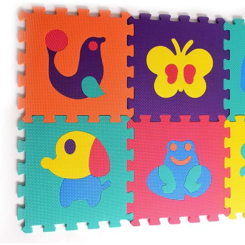  [아마존베스트]Animals Rubber EVA Foam Puzzle Play Mat Floor. 10 Interlocking playmat Tiles (Tile:12X12 Inch/9 Sq.feet Coverage). Ideal for Crawling Baby, Infant, Classroom, Toddlers, Kids, Gym W