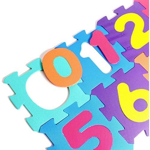  [아마존베스트]Numbers Rubber EVA Foam Puzzle Play Mat Floor. 10 Interlocking playmat Tiles (Tile:12X12 Inch/9 Sq.feet Coverage). Ideal for Crawling Baby, Infant, Classroom, Toddlers, Kids, Gym W