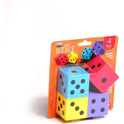  Deke Home Foam dot dice, Large, 4pcs/Pack. Square, Assorted Colors - Great for Playing Games - for Kids Boys and Girls Party Favors, Bag Stuffers, Fun, Toy, Gift, Prize, Piata Fillers