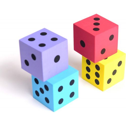  Deke Home Foam dot dice, Large, 4pcs/Pack. Square, Assorted Colors - Great for Playing Games - for Kids Boys and Girls Party Favors, Bag Stuffers, Fun, Toy, Gift, Prize, Piata Fillers