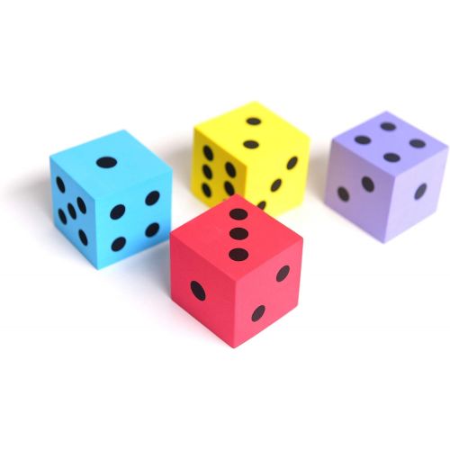  Deke Home Foam dot dice, Large, 4pcs/Pack. Square, Assorted Colors - Great for Playing Games - for Kids Boys and Girls Party Favors, Bag Stuffers, Fun, Toy, Gift, Prize, Piata Fillers