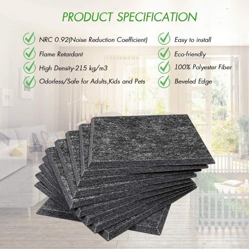  DEKIRU 24 Pack Acoustic Panels, 12 X 12 X 0.4 In Sound Proofing Studio Foam Padding High Density Bevled Edge Tiles Soundproofing Panels, Great for Wall Decoration and Acoustic Trea