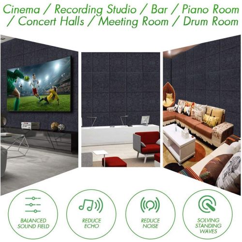  DEKIRU 24 Pack Acoustic Panels, 12 X 12 X 0.4 In Sound Proofing Studio Foam Padding High Density Bevled Edge Tiles Soundproofing Panels, Great for Wall Decoration and Acoustic Trea
