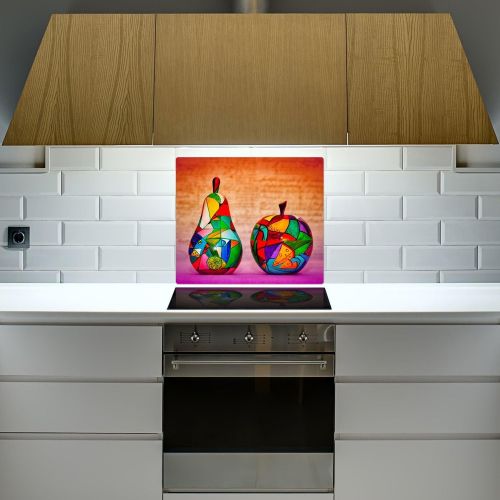  [아마존베스트]DekoGlas von Decorative Glass Decorative Fruit Glass Hob Cover with Dots One Piece and two-piece Design Chopping Board, Splash Guard, Serving Platters, Kitchen Background