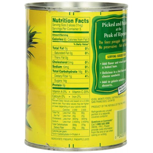  Del Monte Canned Pineapple Slices in 100% Juice, 20-Ounce (Pack of 12)