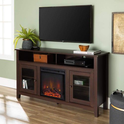 Delacora BD58FP18HBES WE-BD58FP18HB 58 Wide Contemporary High Boy TV Stand Media Cabinet with Electric Fireplace