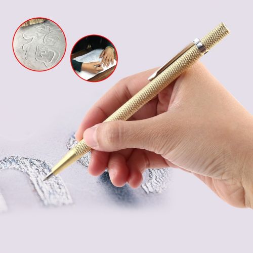  Delaman Manuell Gravierstift Portable Scriber Gravur Werkzeug fuer Metall Holz Glas Stein Kunststoff (Color : Silver)