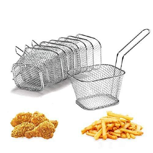  Delaman 8Pcs Stainless Steel Deep Fry Basket Mesh French Chip Frying Serving Food Presentation Strainer Potato Cooking Tool