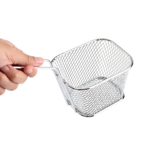  Delaman 8Pcs Stainless Steel Deep Fry Basket Mesh French Chip Frying Serving Food Presentation Strainer Potato Cooking Tool