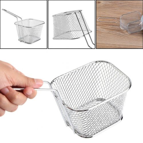  Delaman 8Pcs Stainless Steel Deep Fry Basket Mesh French Chip Frying Serving Food Presentation Strainer Potato Cooking Tool