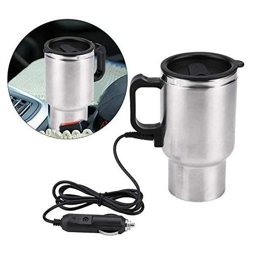  Car Electric Kettle, Delaman 12V 450ml Electric Water Kettle, Stainless Steel Cigarette Lighter Heating Kettle Mug Cup Electric Travel Thermoses for Heating Water Coffee Milk Tea