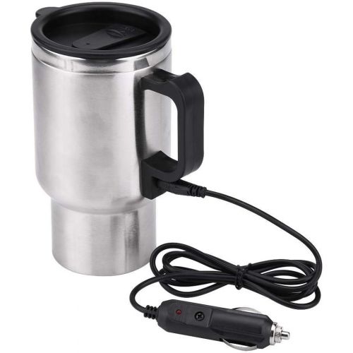  Car Electric Kettle, Delaman 12V 450ml Electric Water Kettle, Stainless Steel Cigarette Lighter Heating Kettle Mug Cup Electric Travel Thermoses for Heating Water Coffee Milk Tea