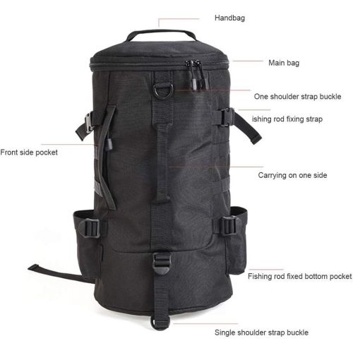  [아마존베스트]Delaspe Fishing Tackle Backpack Double Shoulder Cylindrical Fishing Bags Polyester Fishing Tackle Bag with Rod Holder for Fishing Camping