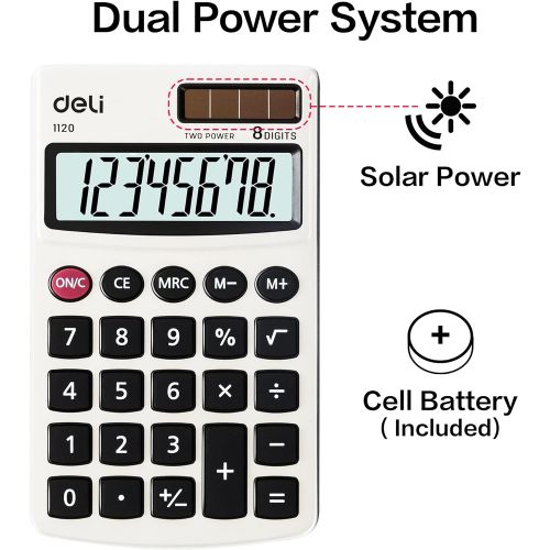  Calculator, Deli Standard Function Basic Calculators, Solar Battery Dual Power Office Calculator with Cover, Metal Panel
