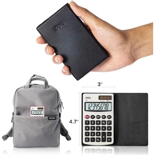  Calculator, Deli Standard Function Basic Calculators, Solar Battery Dual Power Office Calculator with Cover, Metal Panel