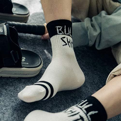  Delicacydex Modische Herbst Winter Hip Hop Style Manner Frauen Unisex Brief gedruckt Baumwolle Skateboard Sock Bequeme Socken - weiss & schwarz