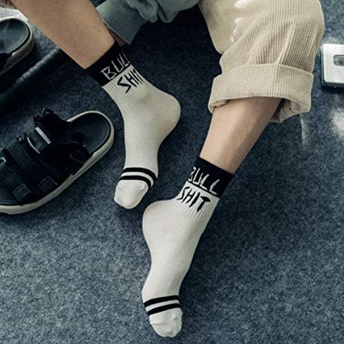  Delicacydex Modische Herbst Winter Hip Hop Style Manner Frauen Unisex Brief gedruckt Baumwolle Skateboard Sock Bequeme Socken - weiss & schwarz