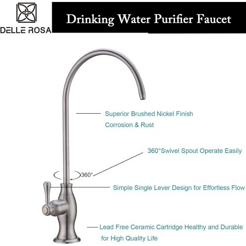  Lead Free Brass Water Filter Faucet Delle Rosa Commercial Water Filtration Faucet for Under Sink Water Filter System Modern Brushed Nickel Kitchen Bar Sink Drinking Water Faucet