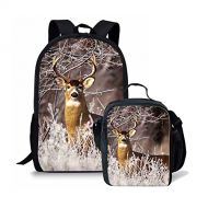 Dellukee Teen Students School Backpack & Lunch Bags Cute Animal Deer Print