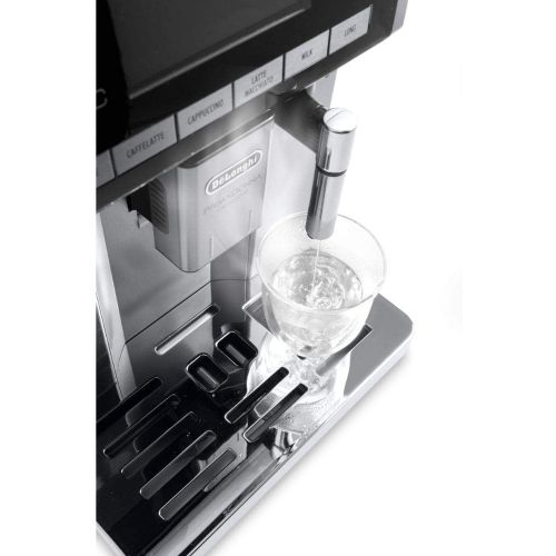 드롱기 De’Longhi DeLonghi PrimaDonna Exclusive ESAM 6900 Kaffeevollautomat (1350 Watt, 4,6 Zoll TFT-Farbdisplay, integriertes Milchsystem, Kakao/ - Trinkschokoladenfunktion, Edelstahlgehaeuse) silbe