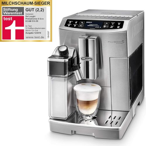 드롱기 De’Longhi ECAM510.55M PRIMADONNA S EVO ECAM 510.55.M Kaffeevollautomat, Edelstahl, 2 liters, silber