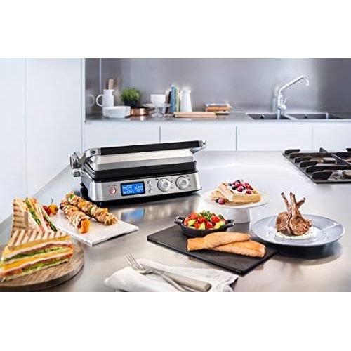 드롱기 De’Longhi DeLonghi MultiGrill CGH1020D, Elektro-Grill mit 6 Kochfunktionen, elektrischer Kontaktgrill, Tischgrill, Gratin-Funktion, 2 Grillplatten-Sets, 2000 W, 45,8 x 34,3 x 18,5 cm