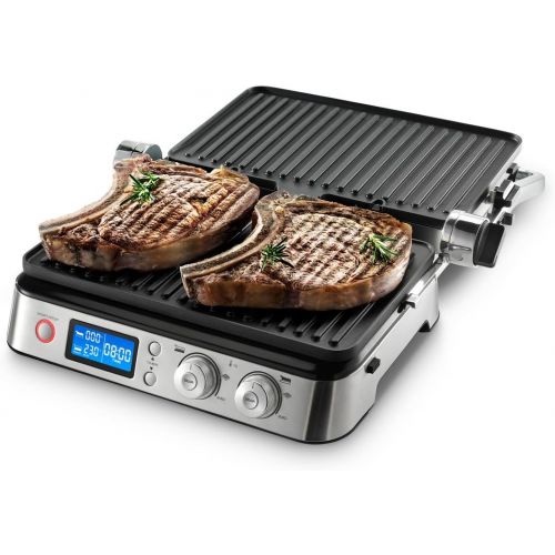 드롱기 De’Longhi DeLonghi MultiGrill CGH1020D, Elektro-Grill mit 6 Kochfunktionen, elektrischer Kontaktgrill, Tischgrill, Gratin-Funktion, 2 Grillplatten-Sets, 2000 W, 45,8 x 34,3 x 18,5 cm