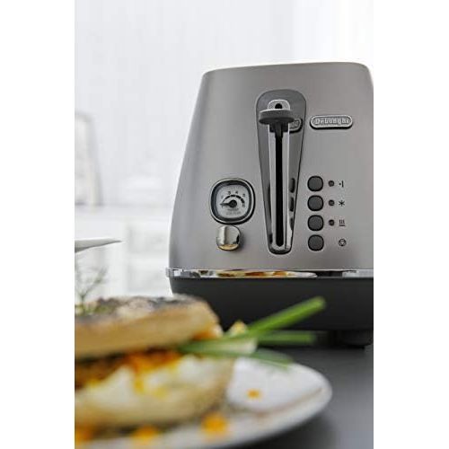 드롱기 De’Longhi DeLonghi Distinta Flair Toaster CTI2103.S | 2 Schlitz Toaster | Broetchenaufsatz | Herausnehmbare Kruemelschublade | Finesse Silver