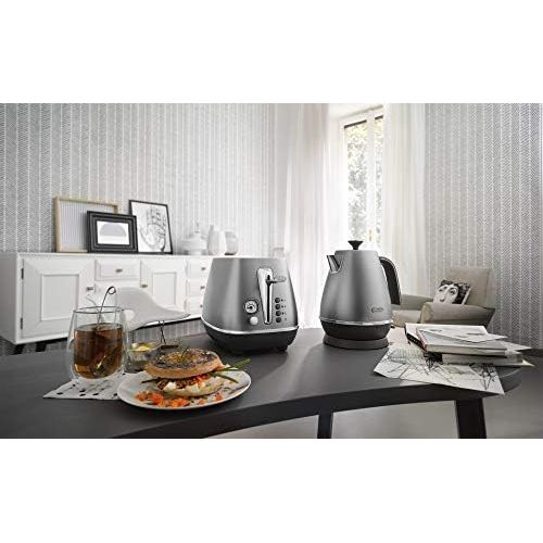 드롱기 De’Longhi DeLonghi Distinta Flair Toaster CTI2103.S | 2 Schlitz Toaster | Broetchenaufsatz | Herausnehmbare Kruemelschublade | Finesse Silver