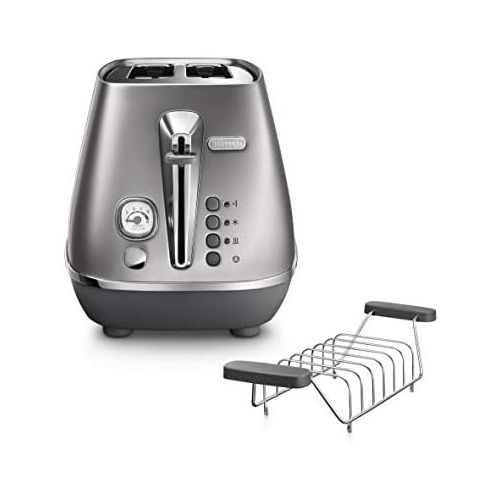 드롱기 De’Longhi DeLonghi Distinta Flair Toaster CTI2103.S | 2 Schlitz Toaster | Broetchenaufsatz | Herausnehmbare Kruemelschublade | Finesse Silver