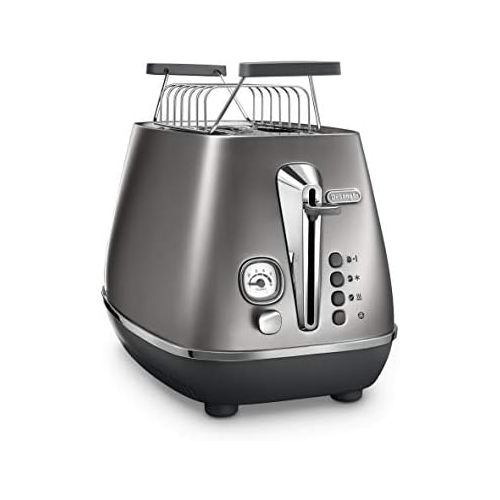 드롱기 De’Longhi DeLonghi Distinta Flair Toaster CTI2103.S | 2 Schlitz Toaster | Broetchenaufsatz | Herausnehmbare Kruemelschublade | Finesse Silver