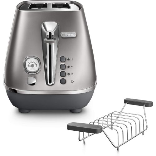 드롱기 De’Longhi DeLonghi Distinta Flair Toaster CTI2103.S | 2 Schlitz Toaster | Broetchenaufsatz | Herausnehmbare Kruemelschublade | Finesse Silver