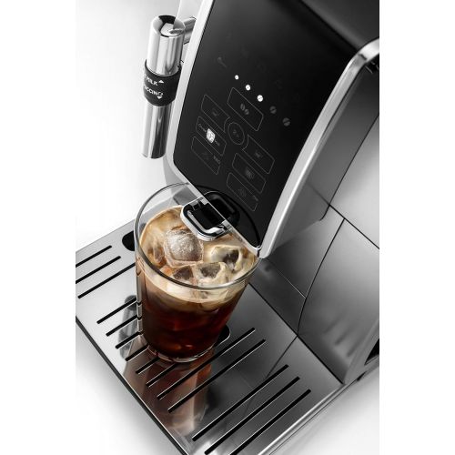 드롱기 DeLonghi Dinamica Automatic Coffee & Espresso Machine TrueBrew (Iced-Coffee), Burr Grinder, Premium Adjustable Frother + Descaler, Cleaning Brush & Bean Icecube Tray, Stainless Ste