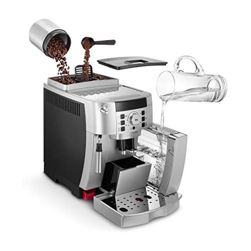 드롱기 De’Longhi DeLonghi Magnifica ECAM 22.110.SB  Kaffeevollautomat mit Milchaufschaumduese, Digitaldisplay mit Klartext, 2-Tassen-Funktion, grossr 1,8 l Wassertank, 35,4 x 23,8 x 43 cm, silber